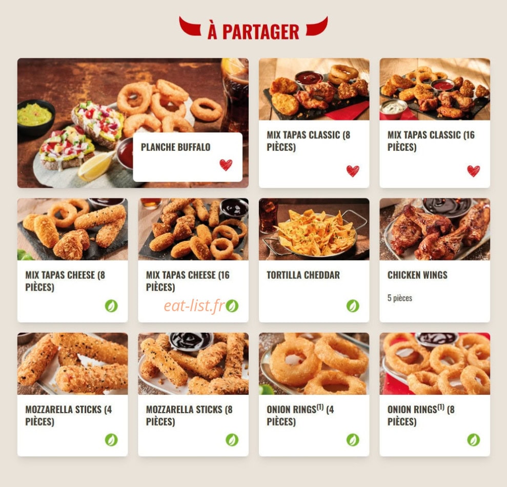 Carte et menu de Buffalo Grill à La Chapelle Saint Luc — A partager