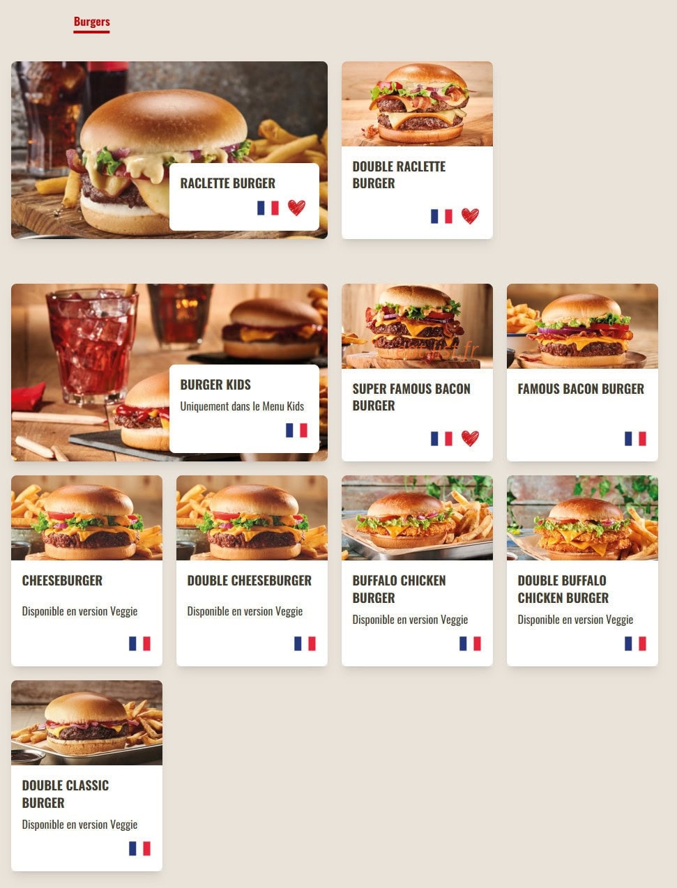 Carte et menu de Buffalo Grill à La Chapelle Saint Luc — Les burgers