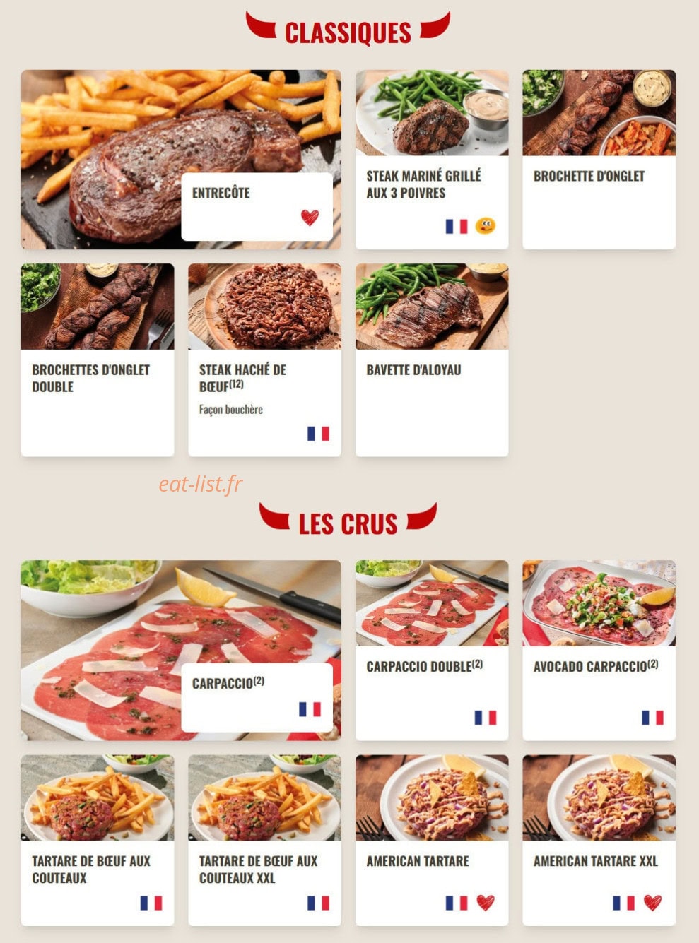 Carte et menu de Buffalo Grill à La Chapelle Saint Luc — Les classiques et crus