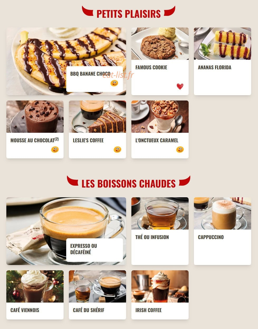 Carte et menu de Buffalo Grill à La Chapelle Saint Luc — Les petits plaisirs et boissons chaudes