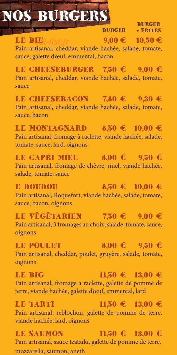 Chez Bil' burger — carte page 2