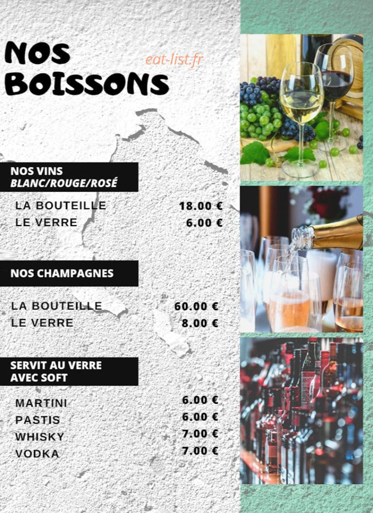 Carte et menu de L’Ivoire Star à Saint Julien les Villas — Les vins, les champagne,.....