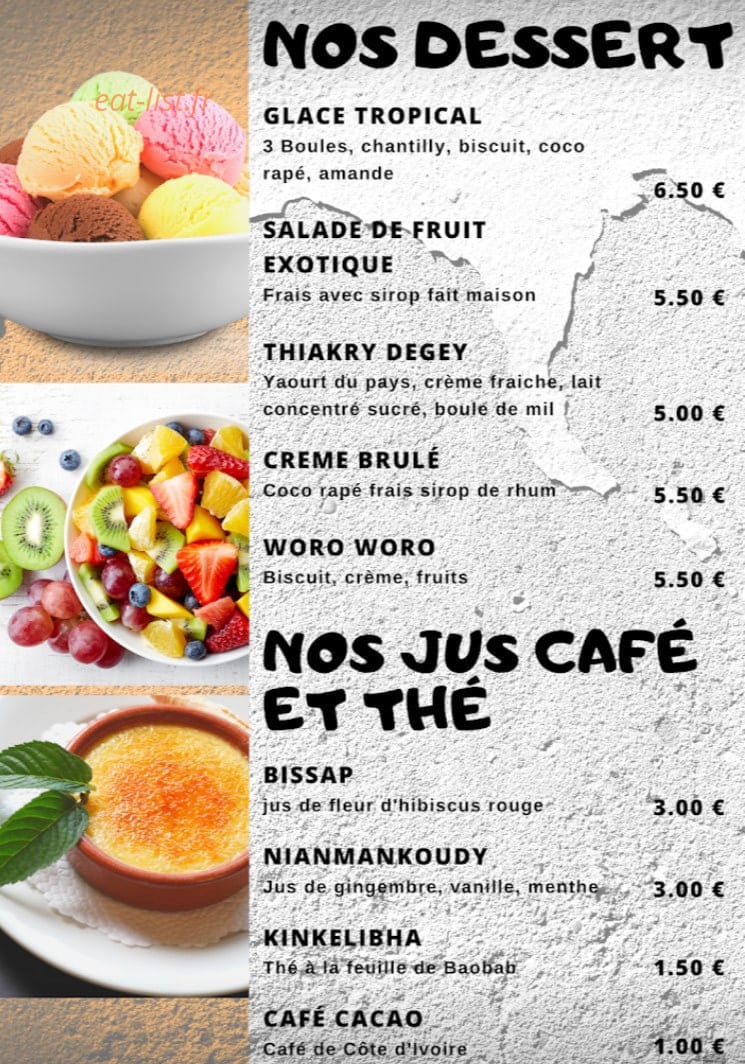 Carte et menu de L’Ivoire Star à Saint Julien les Villas — Les dessert , les jus café et thé