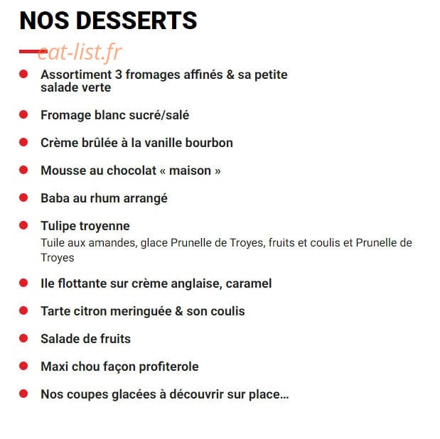Carte et menu de St Julien à Saint Julien les Villas — Les desserts