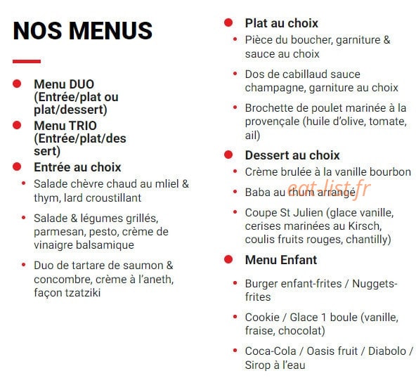 Carte et menu de St Julien à Saint Julien les Villas — Les menus