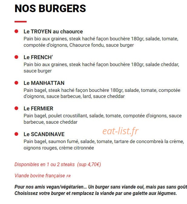 Carte et menu de St Julien à Saint Julien les Villas — Les burgers
