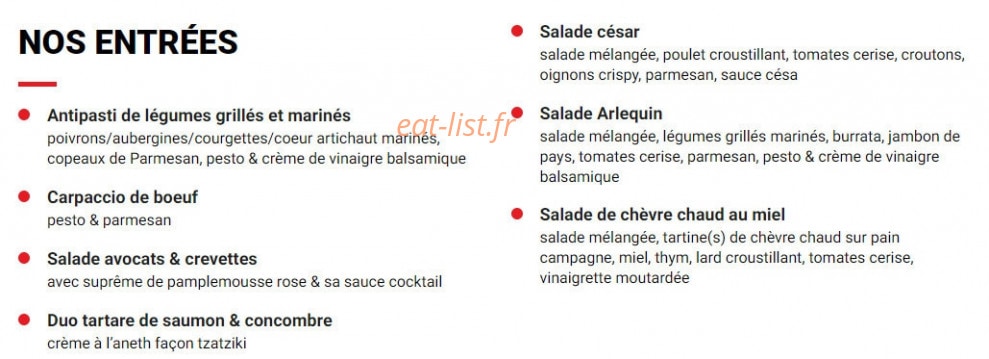 Carte et menu de St Julien à Saint Julien les Villas — Les entrées