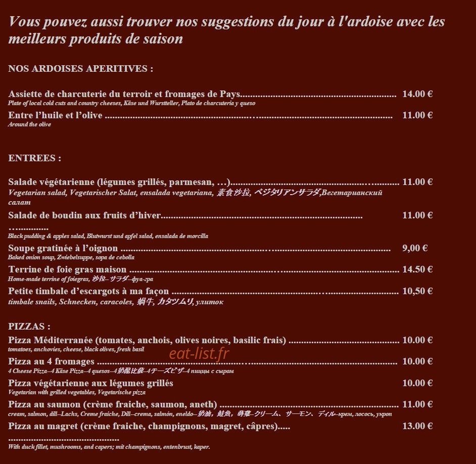 Au Four Saint Louis — carte page 1