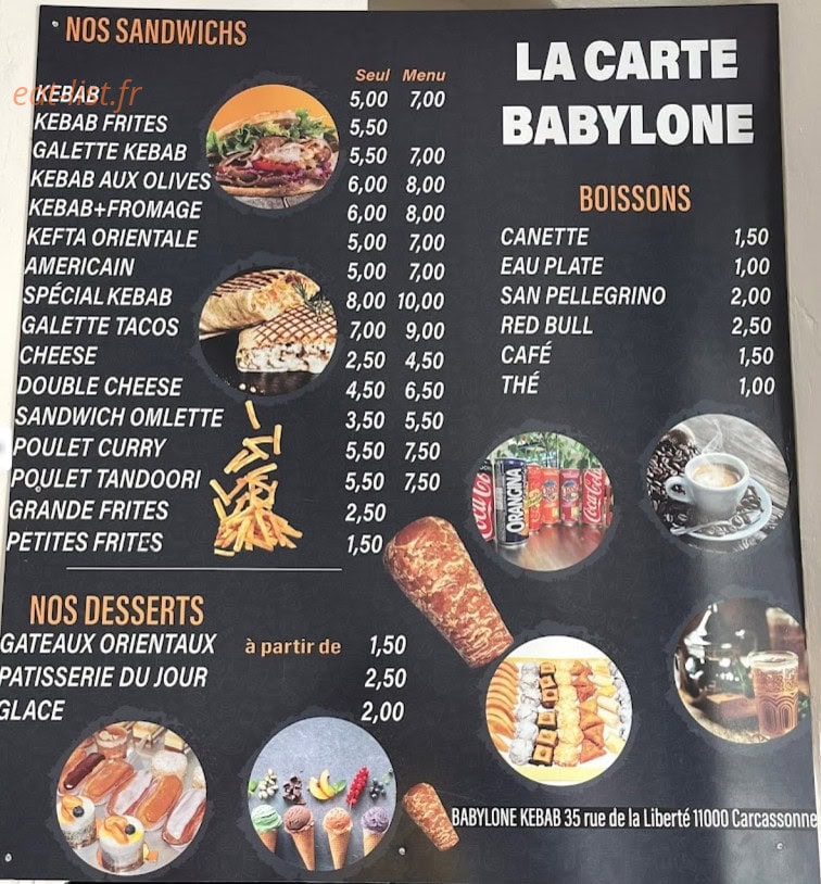 Babylone kebab — carte page 1