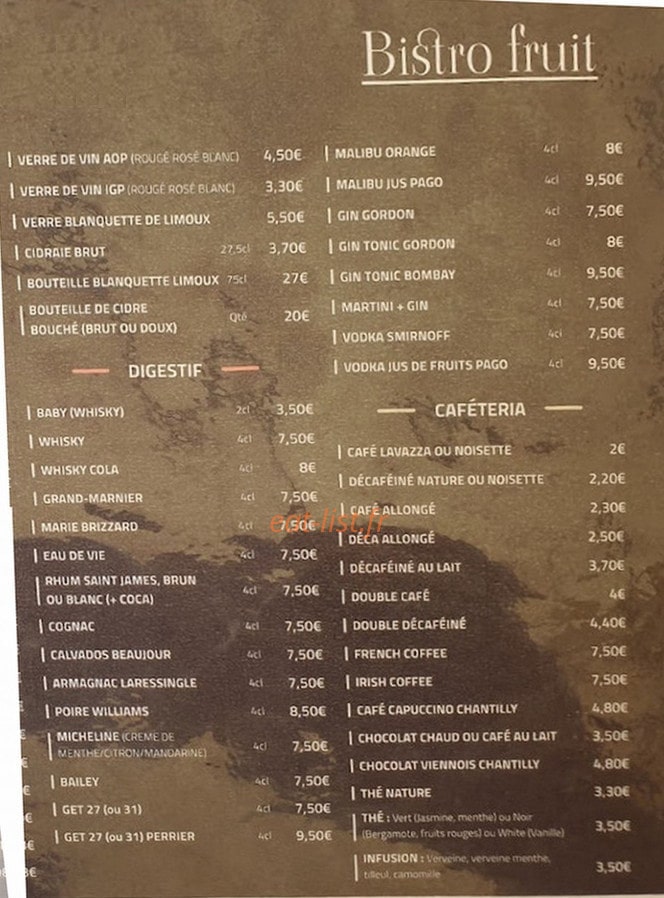 Bistro Fruits — carte page 2