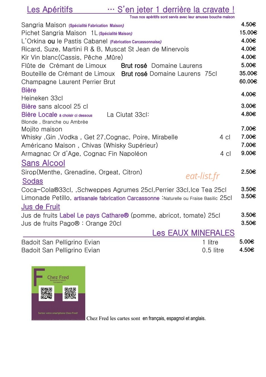 Chez fred — carte page 1
