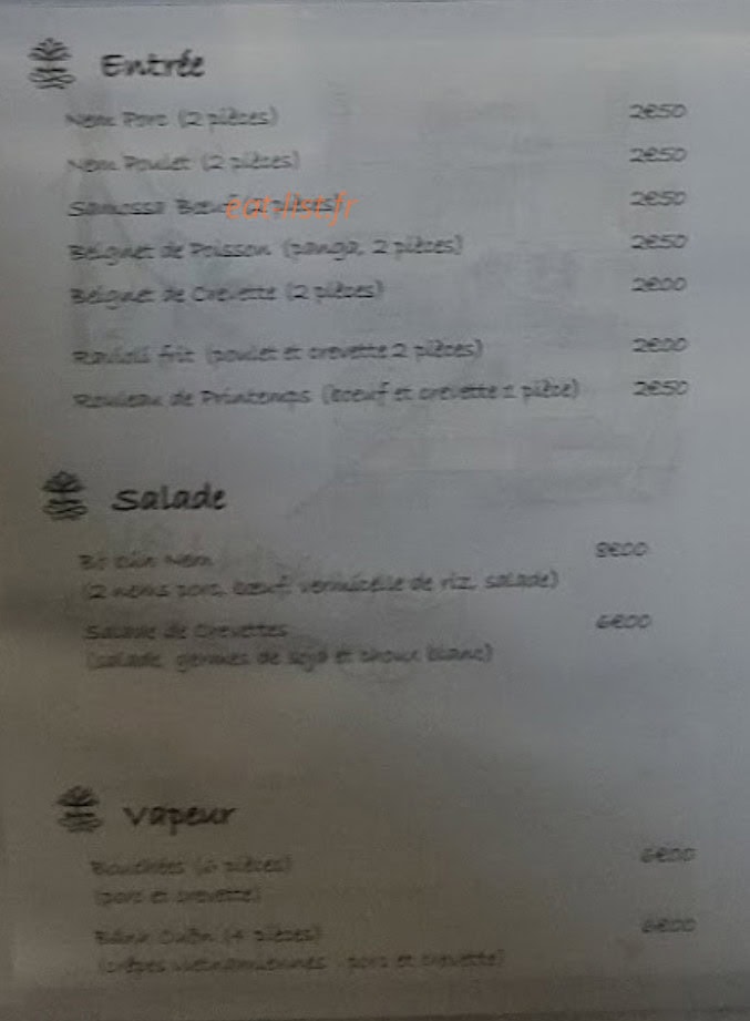 Fast-food Vietnamien — carte page 1