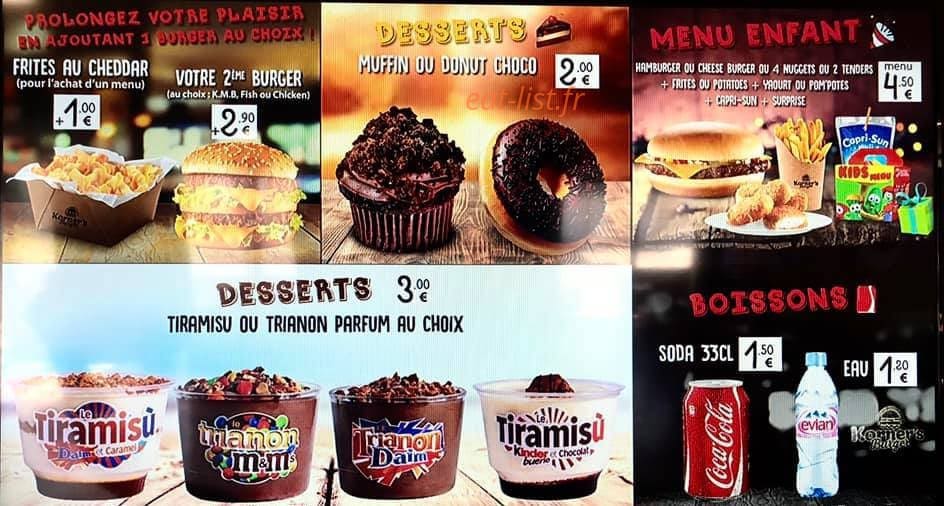 Korner's Burger — carte page 4