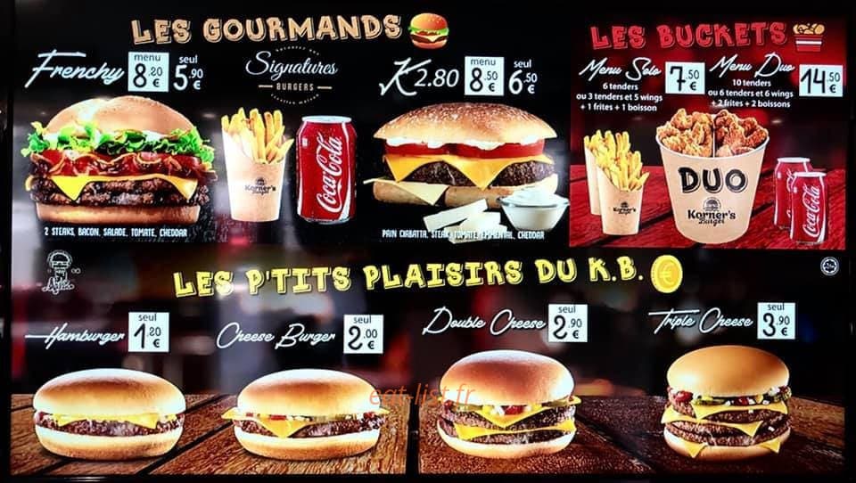 Korner's Burger — carte page 2