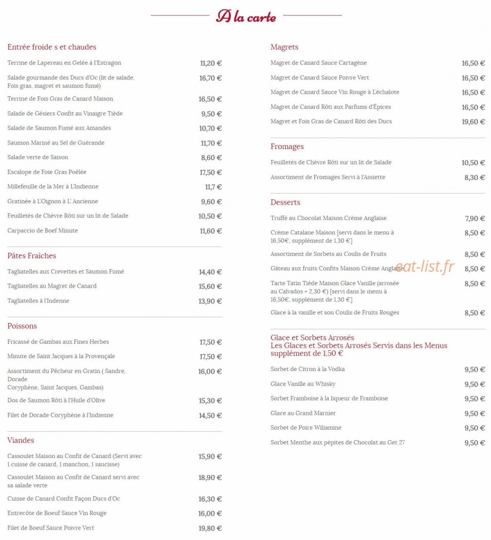 L'Auberge des Ducs d'Oc — carte page 2