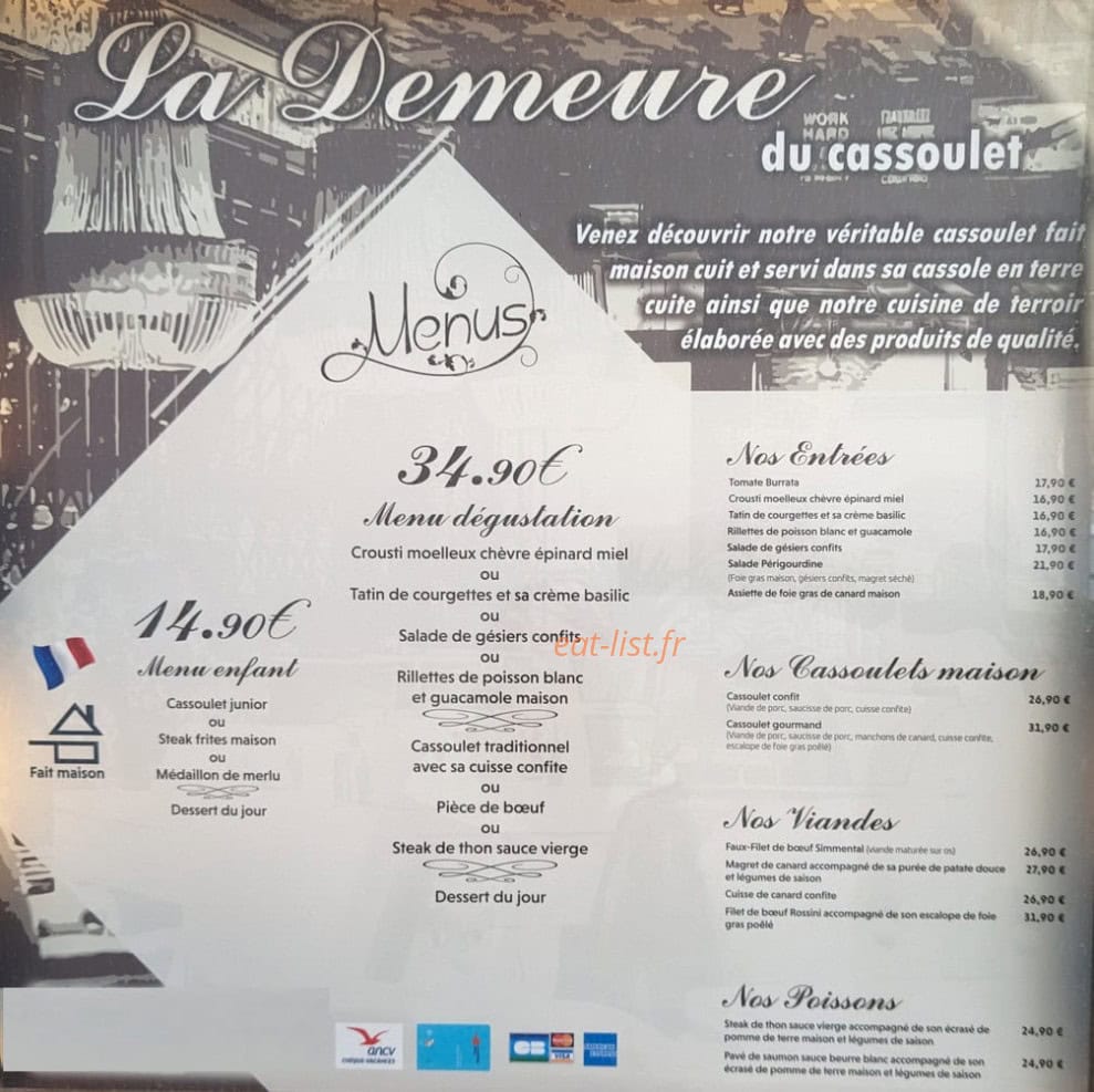 La Demeure du Cassoulet — carte page 1