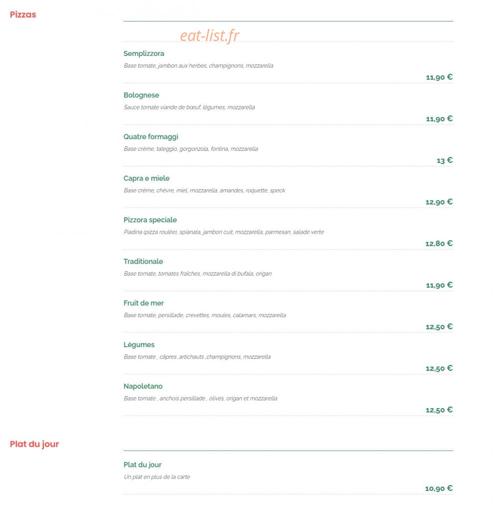 La Pizzora — carte page 2