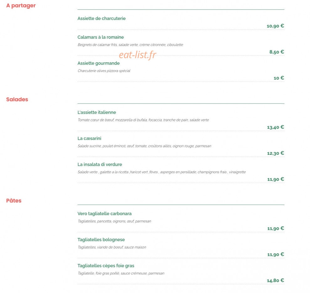 La Pizzora — carte page 1