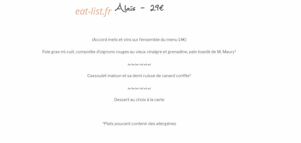 La table d'Alaïs — carte page 2