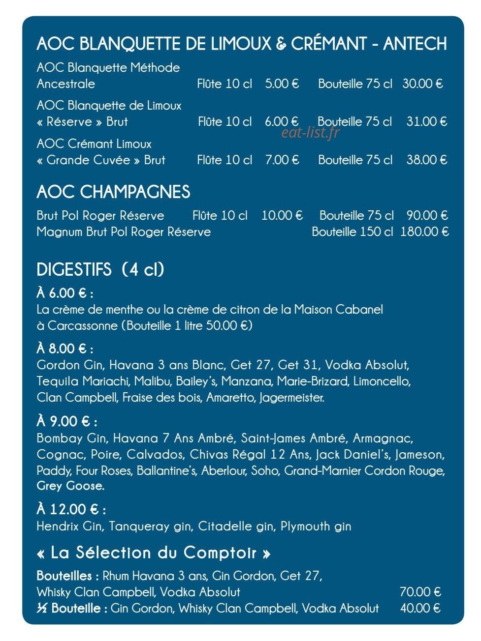 Le bar à vins — carte page 9