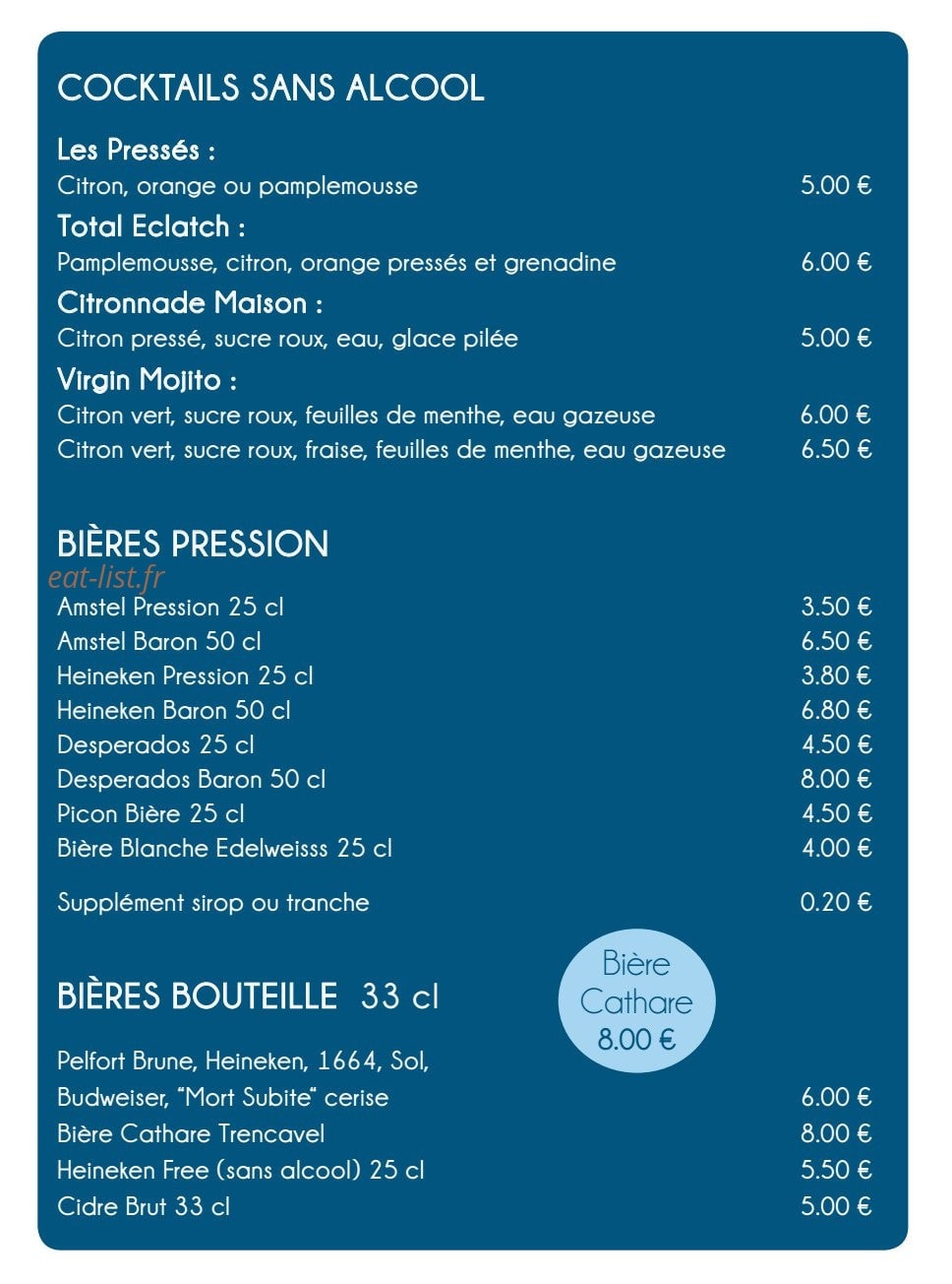Le bar à vins — carte page 6
