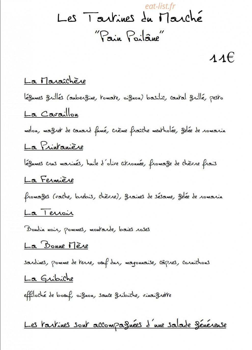 Menu Le Bis-Troquet - Les tartines du marché