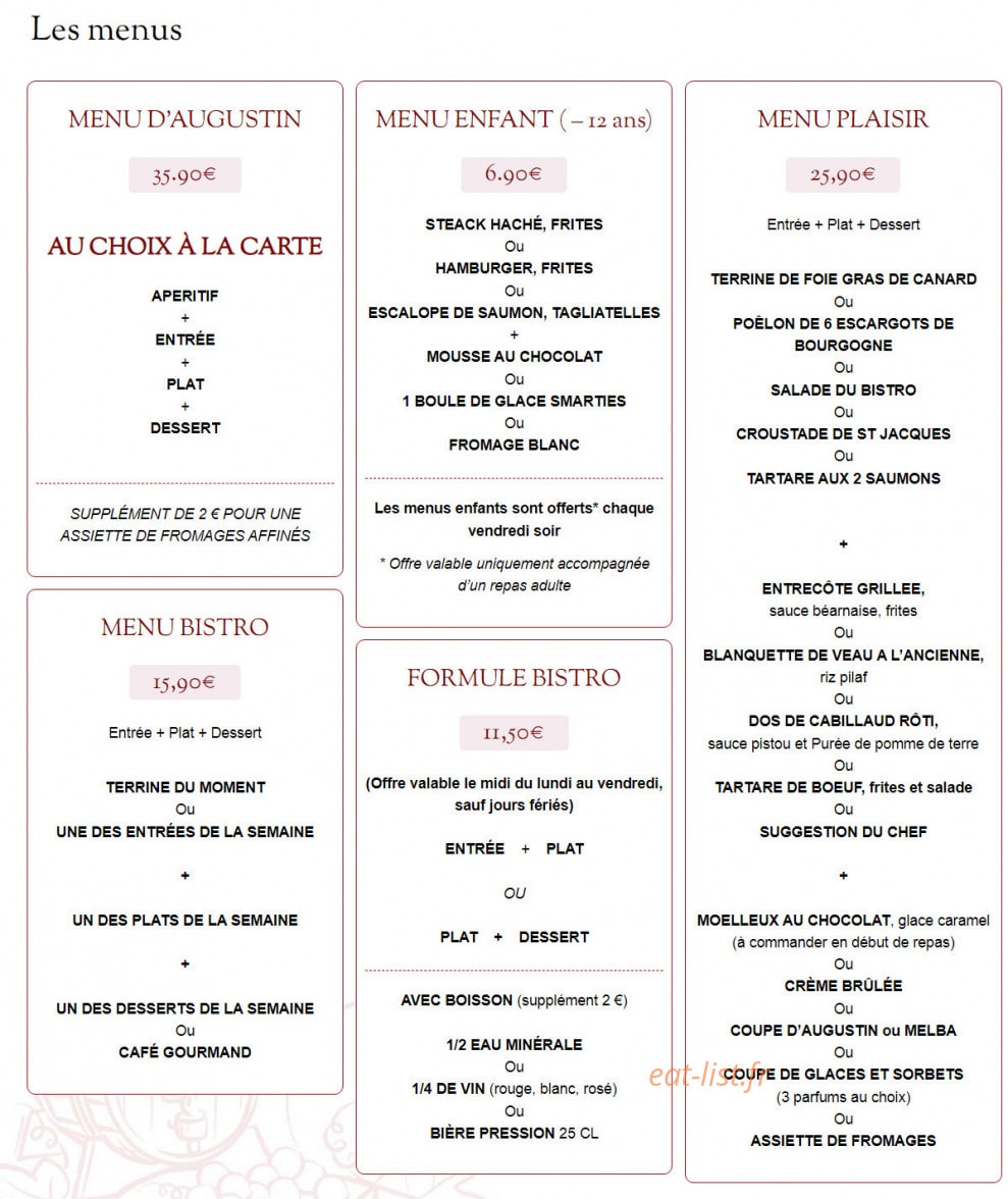 Le Bistro d'Augustin — carte page 2
