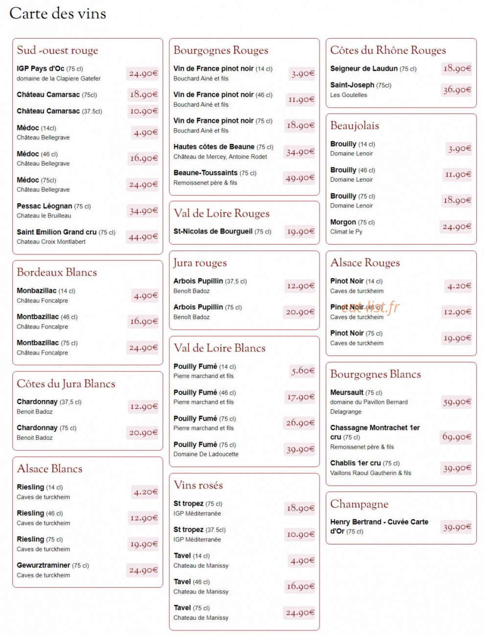 Le Bistro d'Augustin — carte page 3
