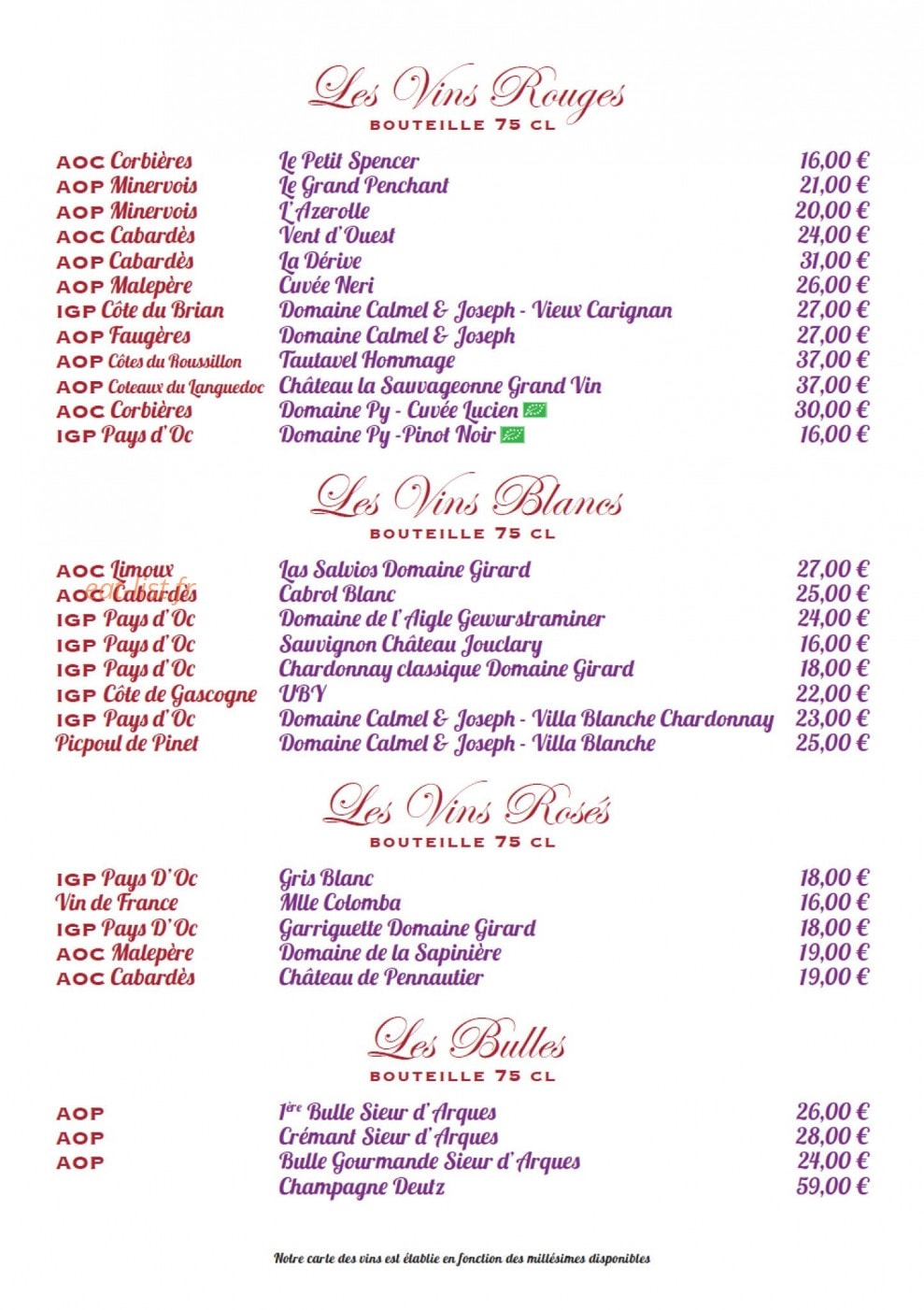 Le Bistrot D'Alice — carte page 3