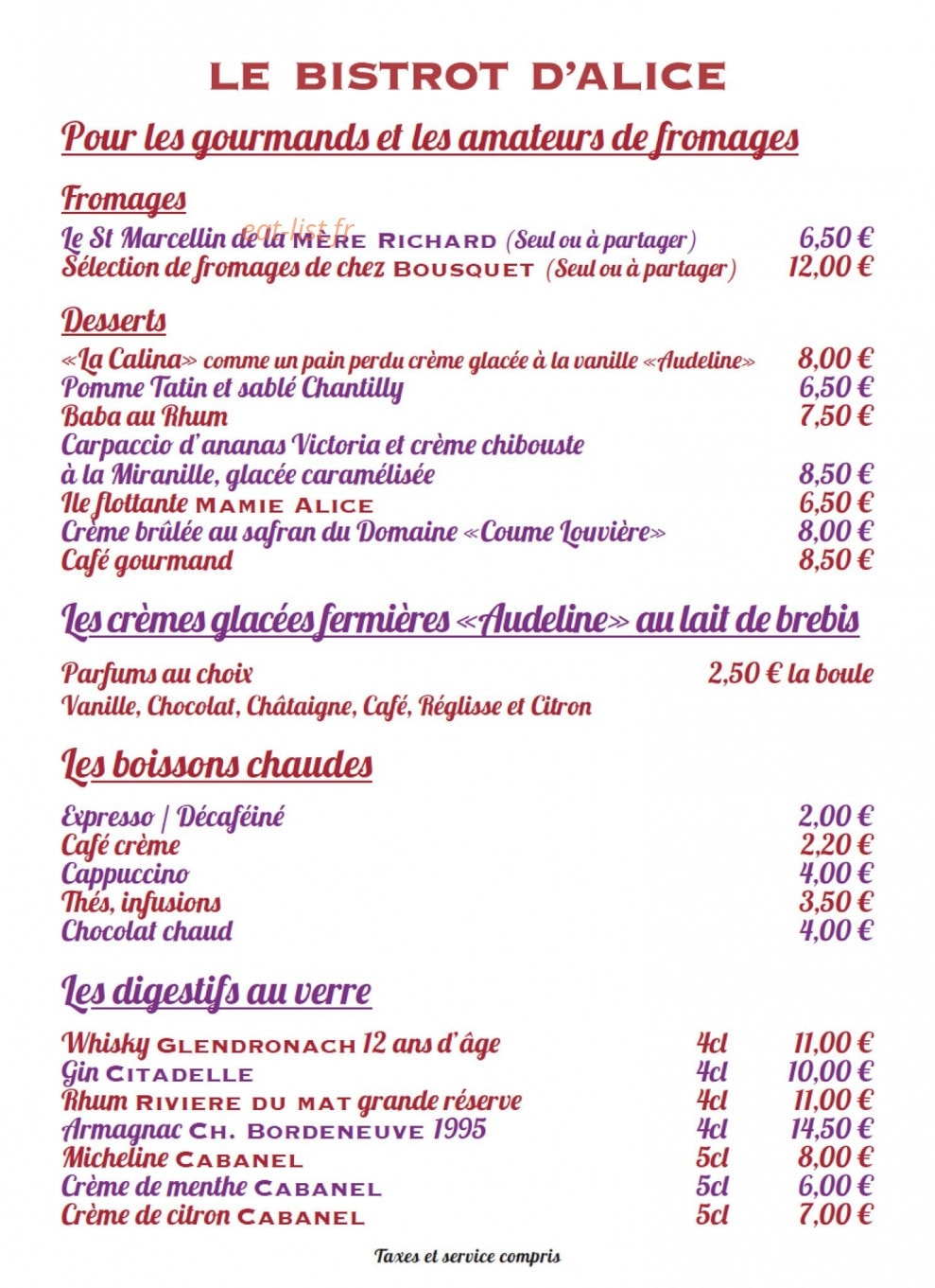 Le Bistrot D'Alice — carte page 2