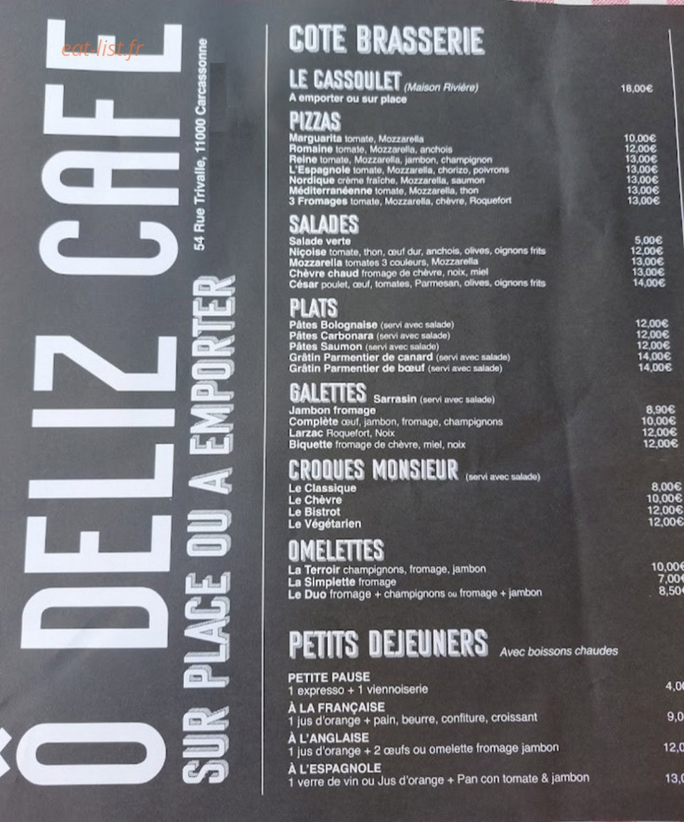 O deliz cafe — carte page 1