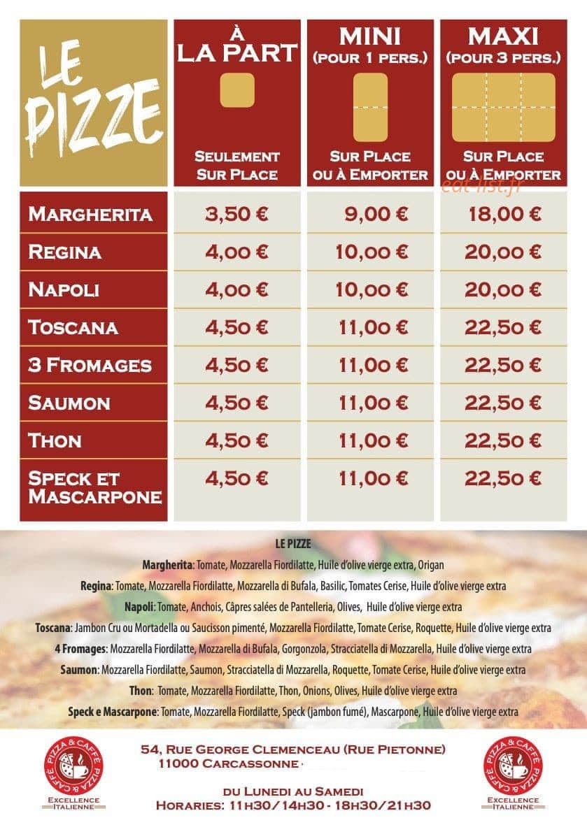 Pizza et Caffé — carte page 1