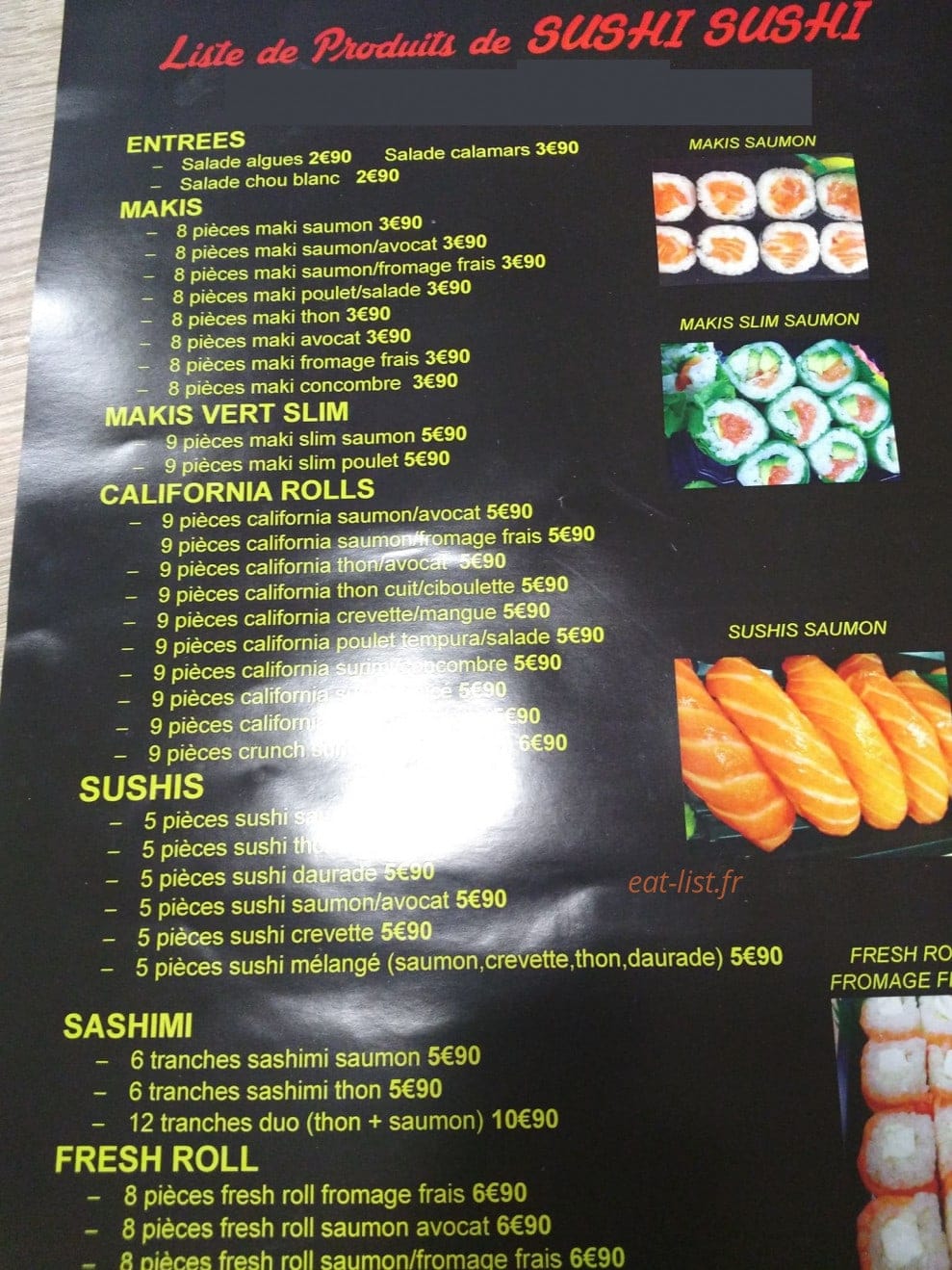 Sushi Sushi — carte page 1