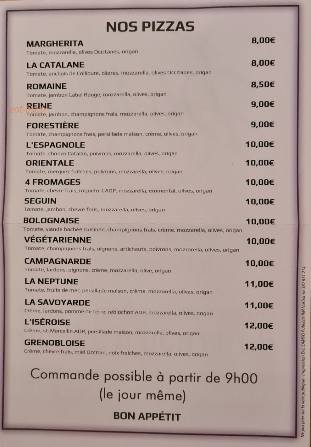 Divino Pizza — carte page 2