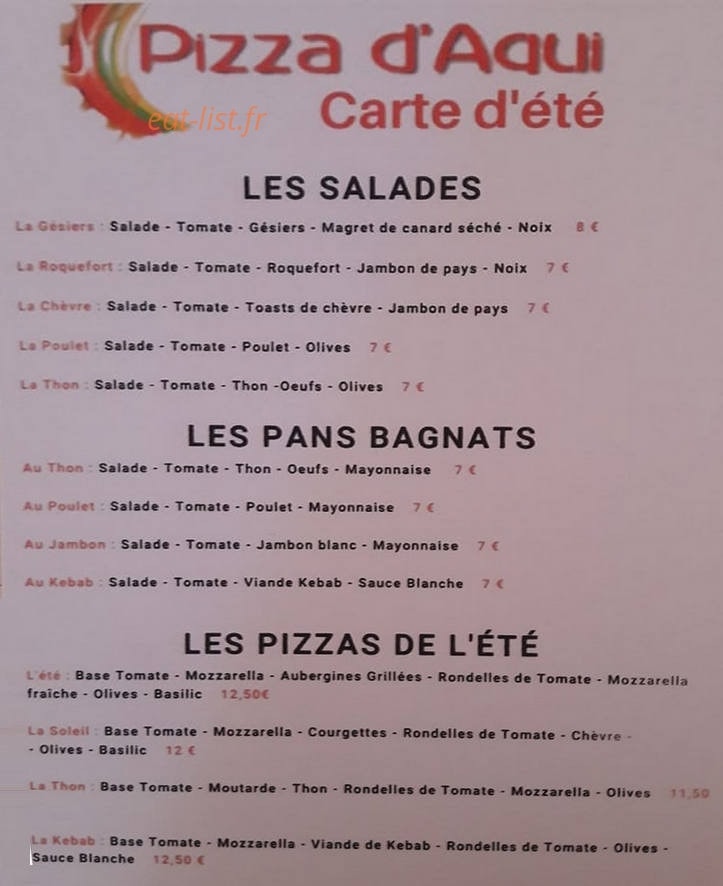 Pizza d'Aqui — carte page 1