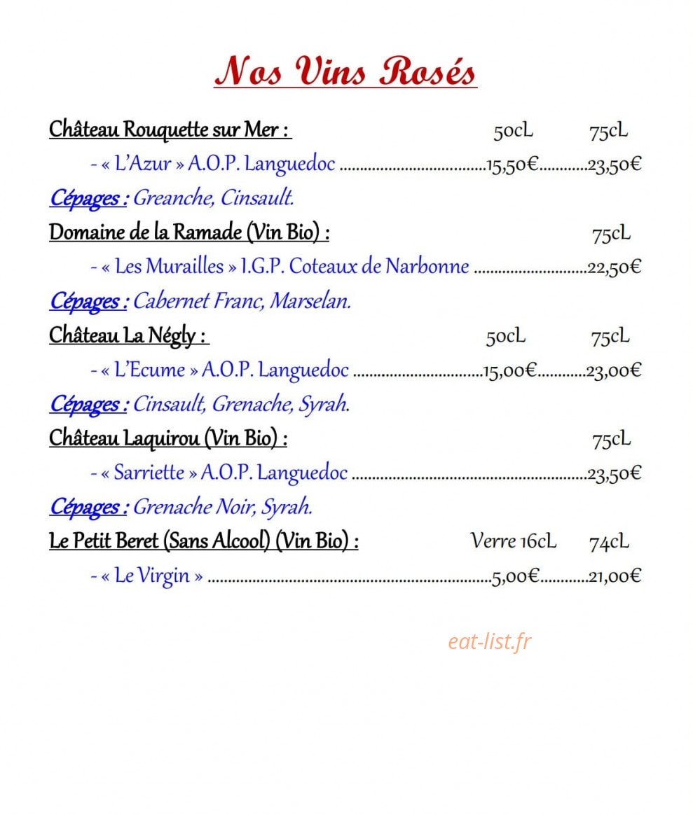 Brasserie de la Mer — carte page 11