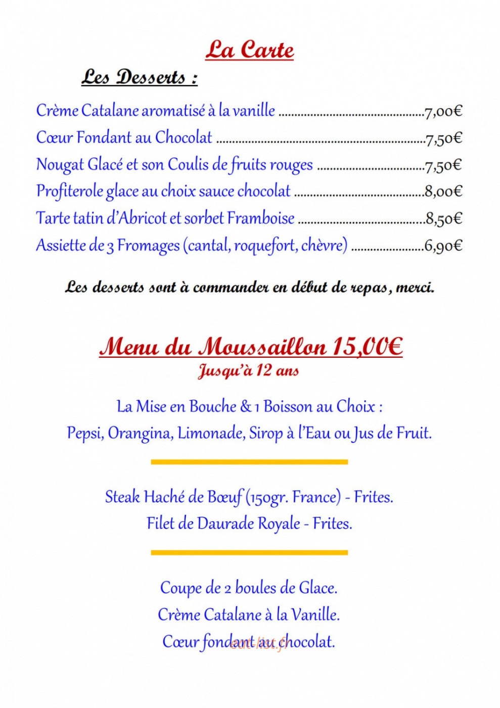Brasserie de la Mer — carte page 4