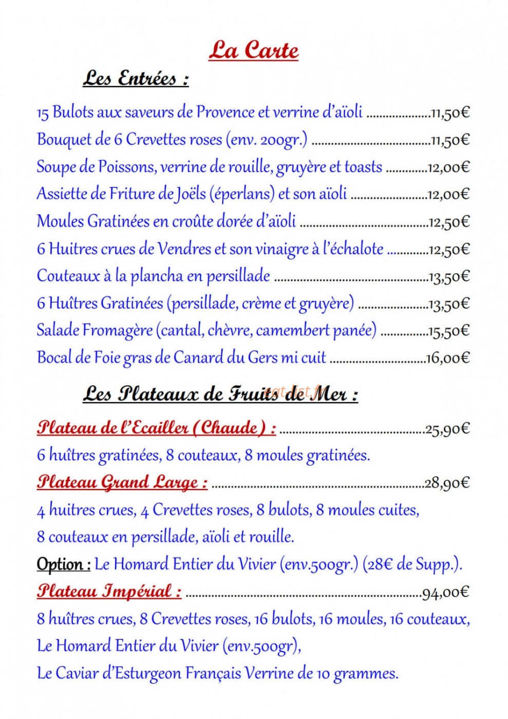Brasserie de la Mer — carte page 2