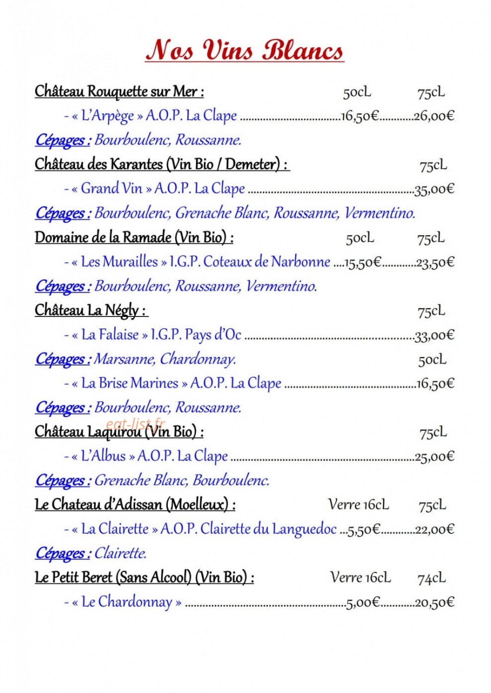 Brasserie de la Mer — carte page 10
