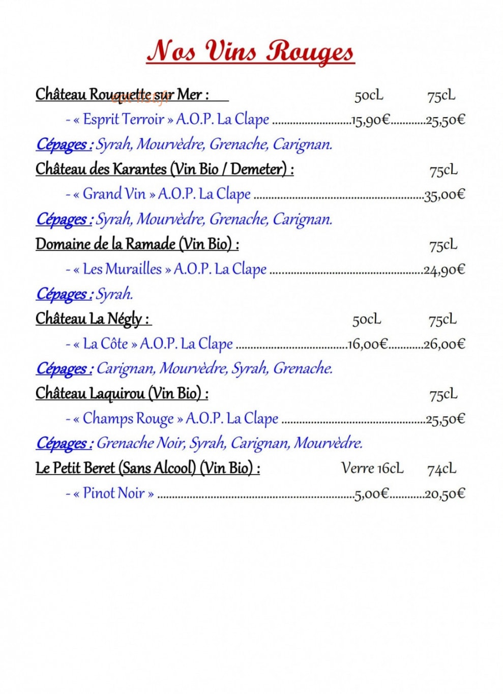 Brasserie de la Mer — carte page 12