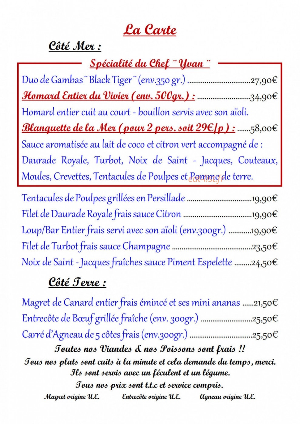 Brasserie de la Mer — carte page 3