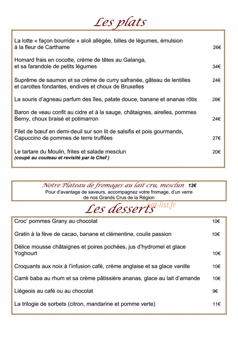 Brasserie du Moulin — carte page 3