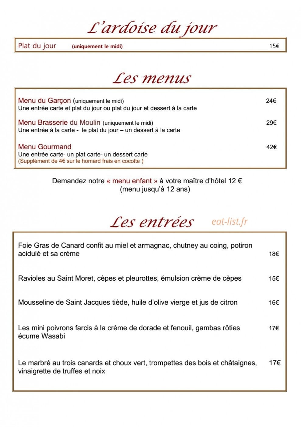 Brasserie du Moulin — carte page 2