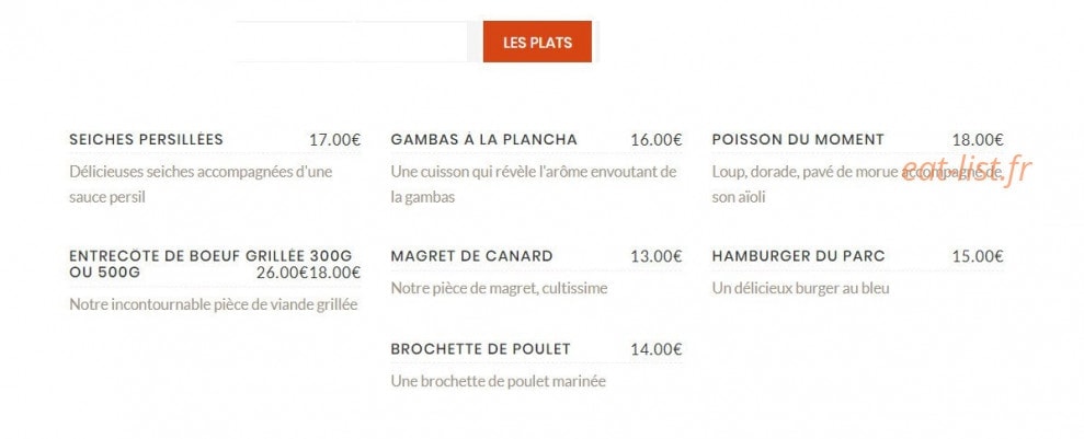 Brasserie du Parc chez seb — carte page 2