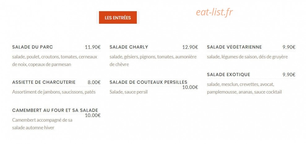 Brasserie du Parc chez seb — carte page 1