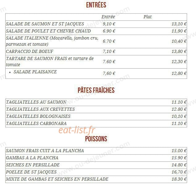 Brasserie plaisance — carte page 1