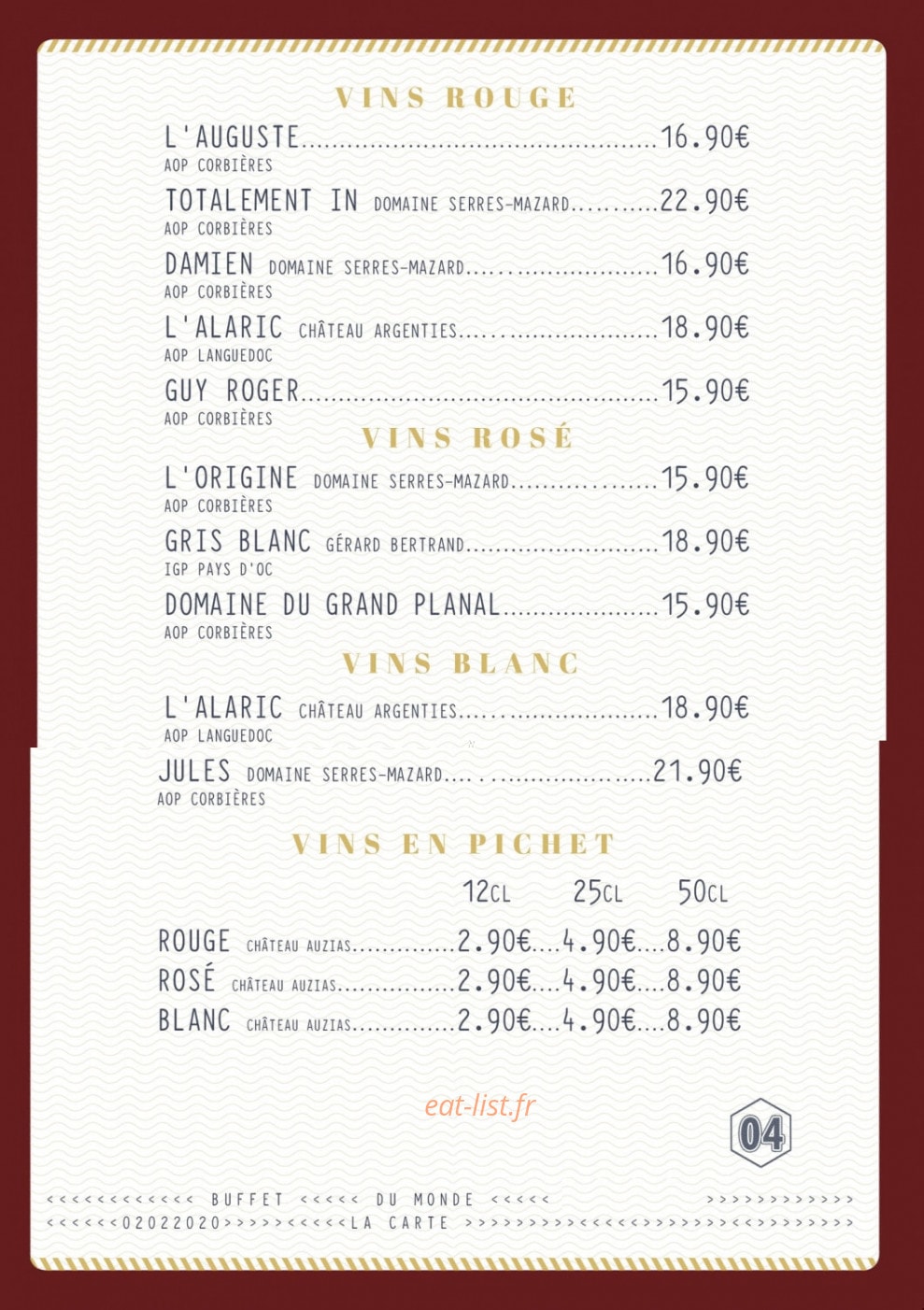 Buffet du monde — carte page 4