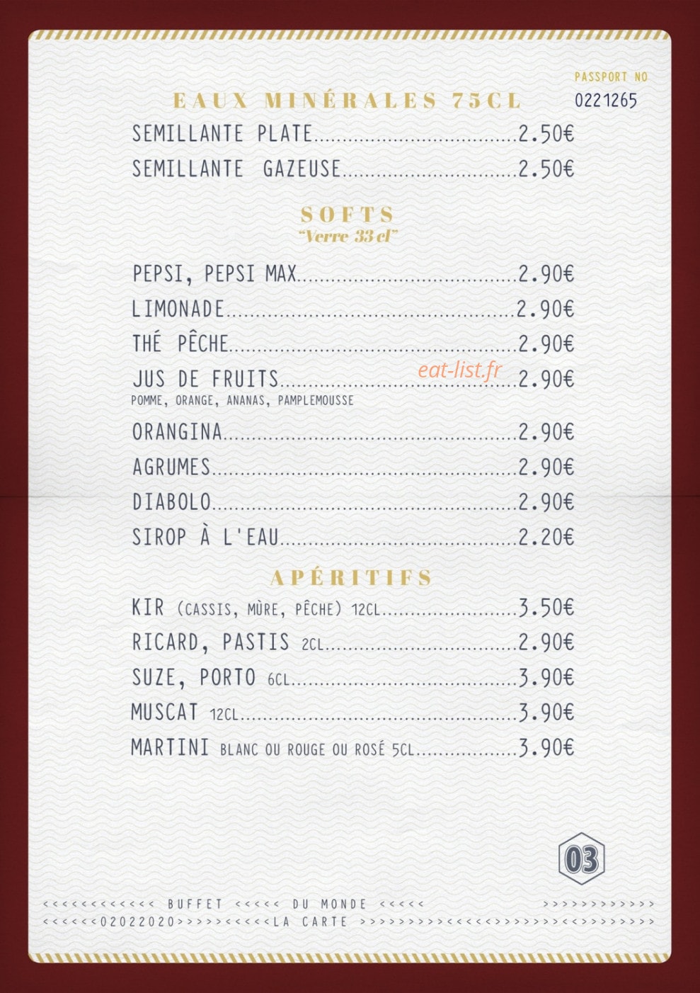 Buffet du monde — carte page 3