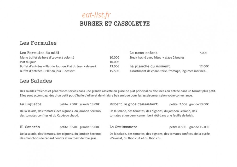 Burger et Cassolette — carte page 1
