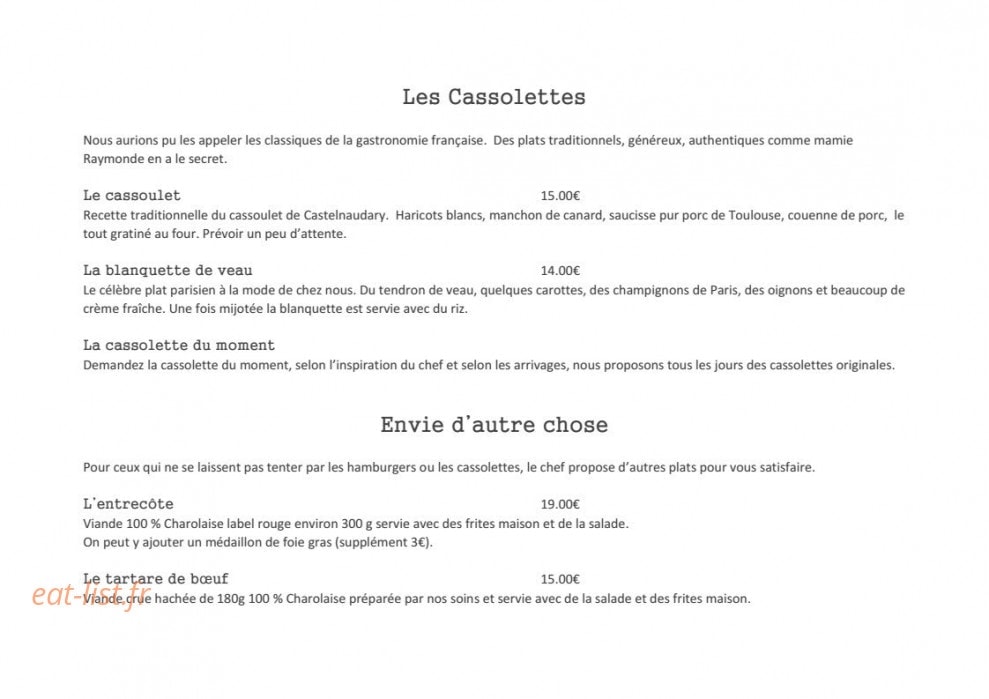 Burger et Cassolette — carte page 3